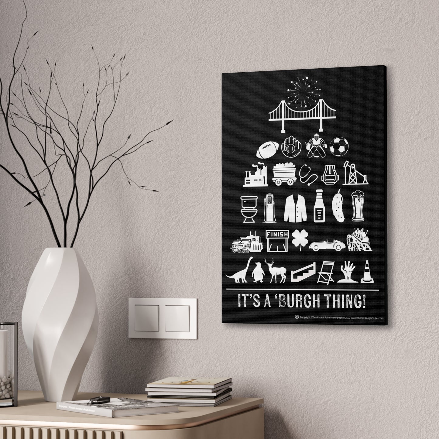 Pittsburgh Poster - Black and White Canvas Art