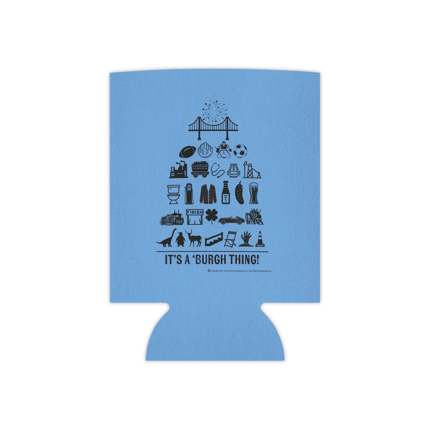 Pittsburgh Poster Themed Can Cooler/Koozie - Blue