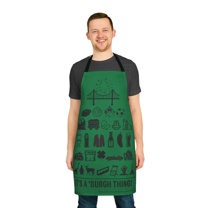 Pittsburgh Poster Apron – Green -  Perfect for Cooking and Grilling Enthusiasts!