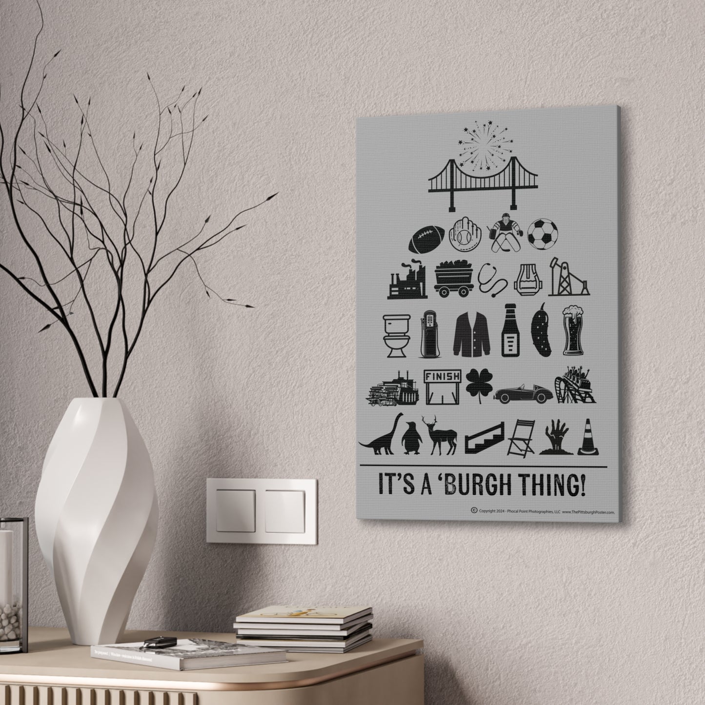 Pittsburgh Poster - Black and White Canvas Art