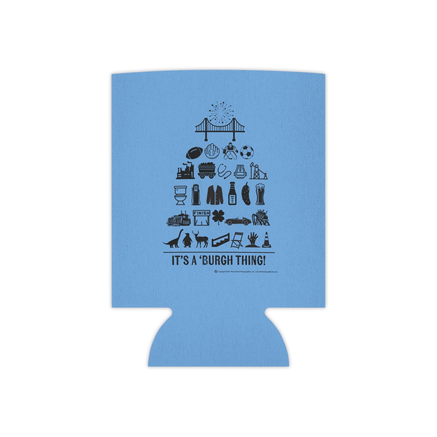 Pittsburgh Poster Themed Can Cooler/Koozie - Blue