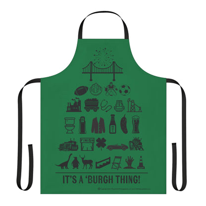 Pittsburgh Poster Apron – Green -  Perfect for Cooking and Grilling Enthusiasts!