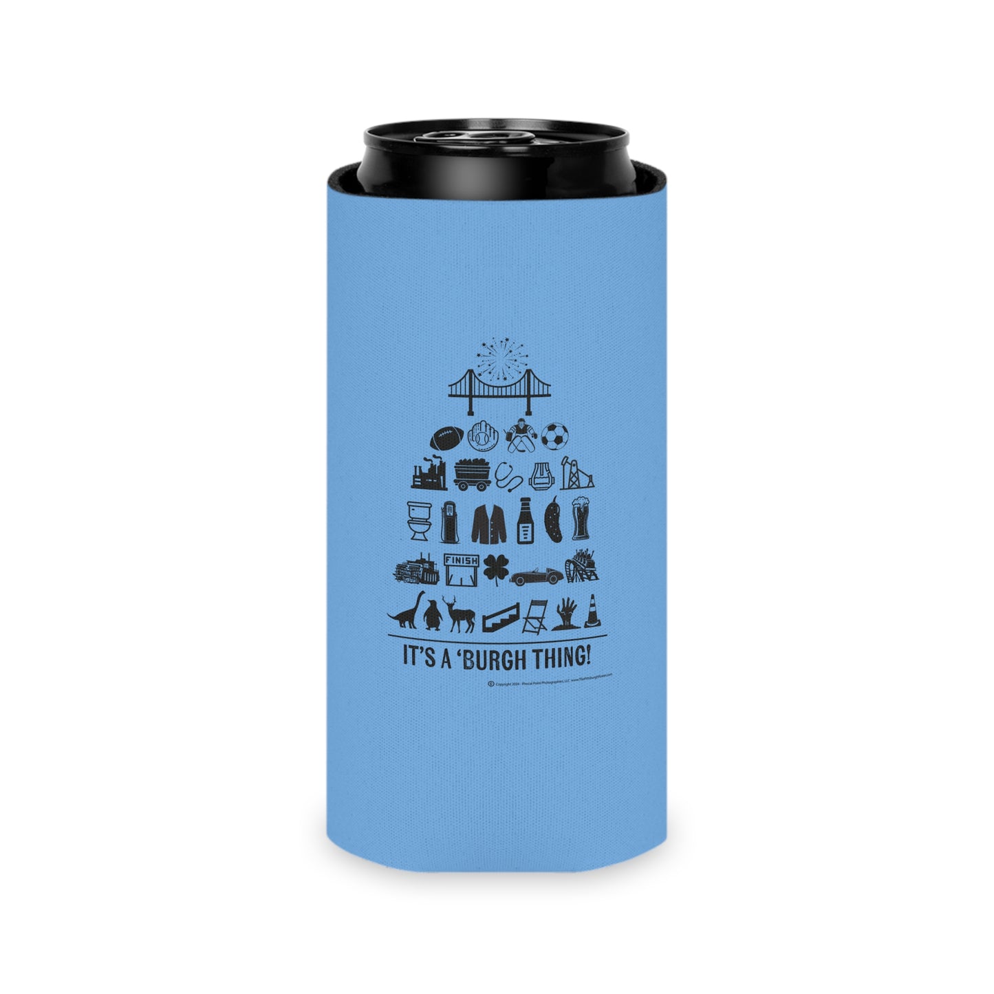 Pittsburgh Poster Themed Can Cooler/Koozie - Blue