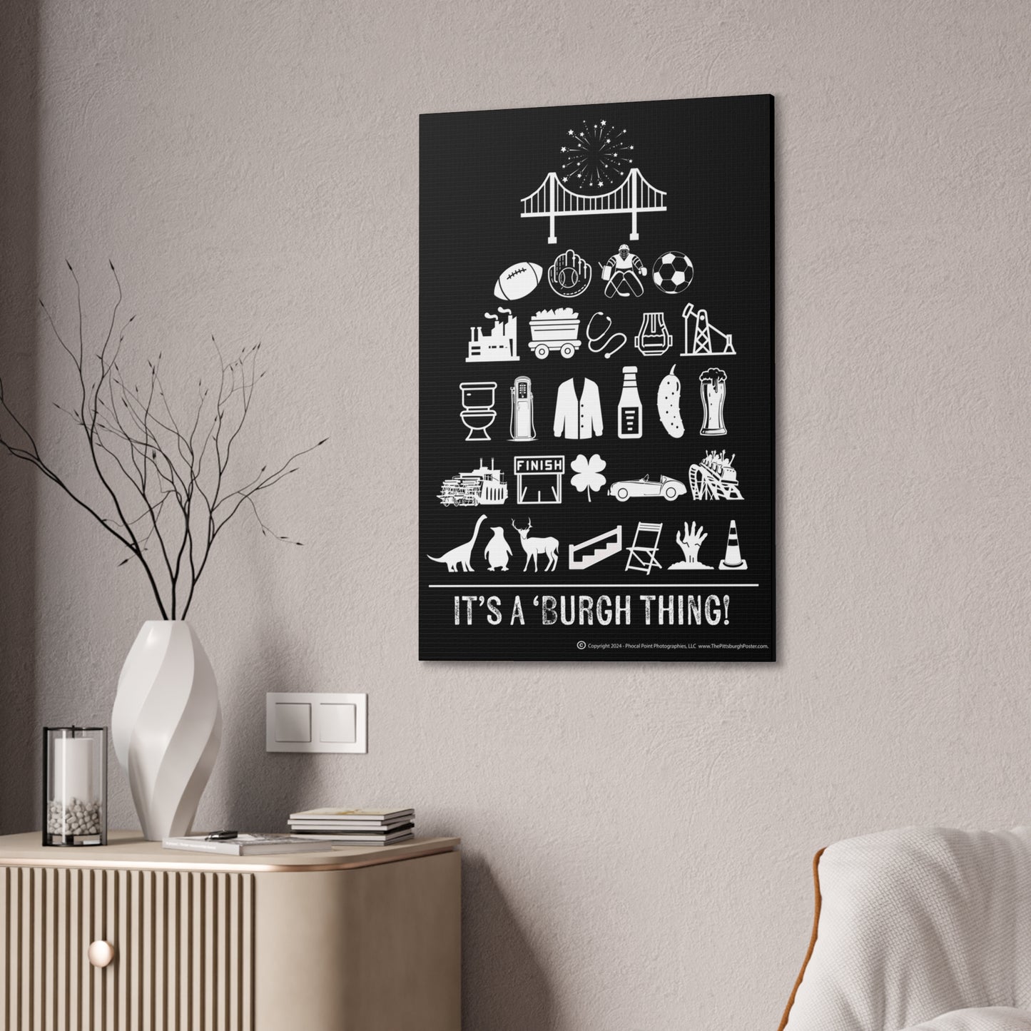 Pittsburgh Poster - Black and White Canvas Art